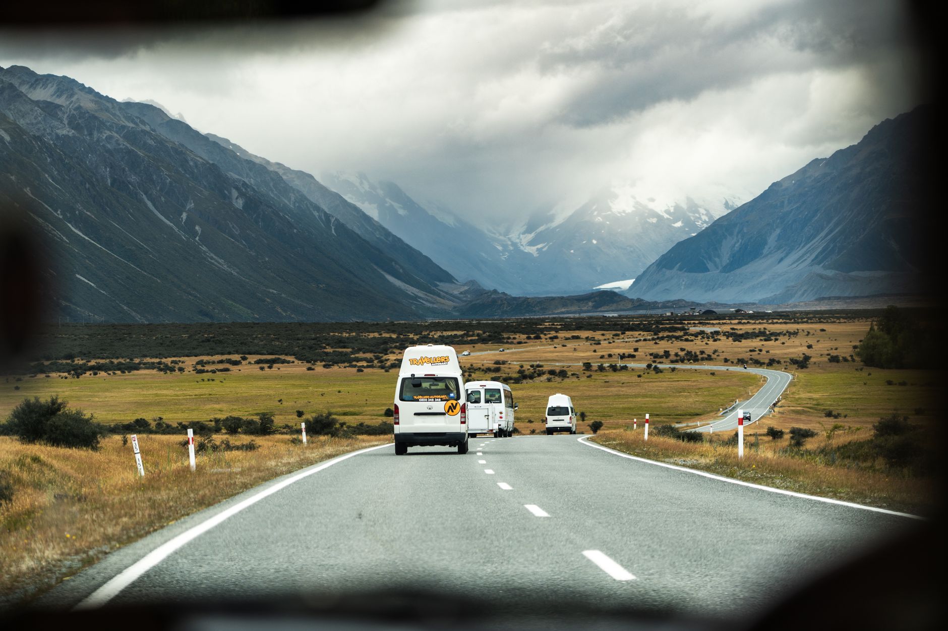Scenic winding road through Southern Alps New Zealand